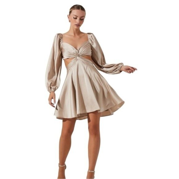 Astr The Label NWT Anamarie Cutout Long Sleeve Champagne Mini Dress Size XS - Picture 12 of 13